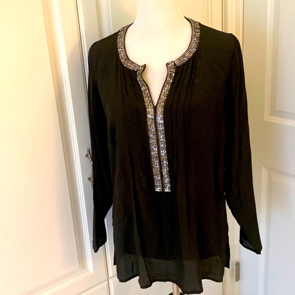 Black silk beaded tunic. Maternity friendly - Picture 1 of 5